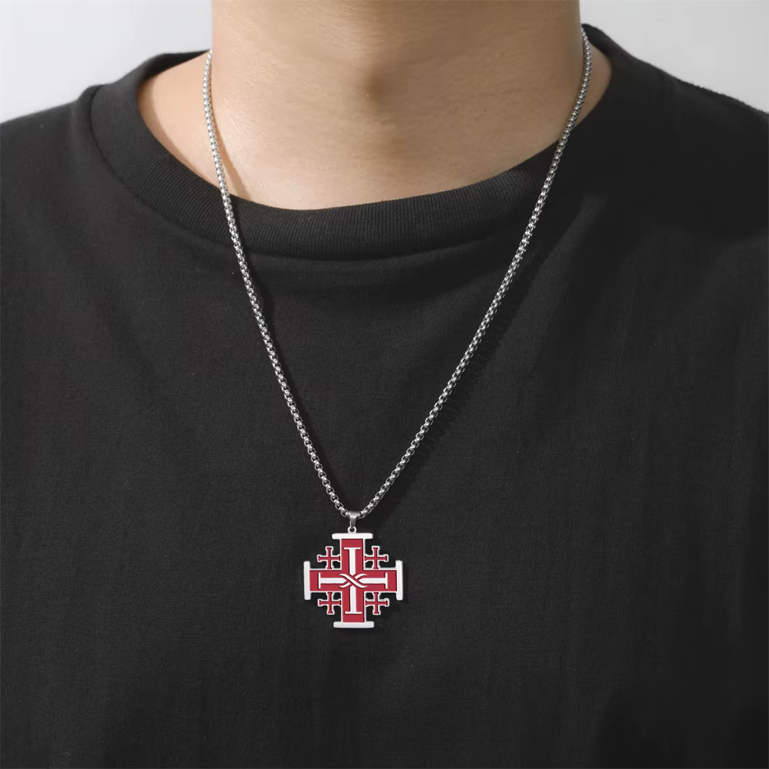 EUEAVAN jérusalem templier croix colliers en acier inoxydable croisé cinq fois