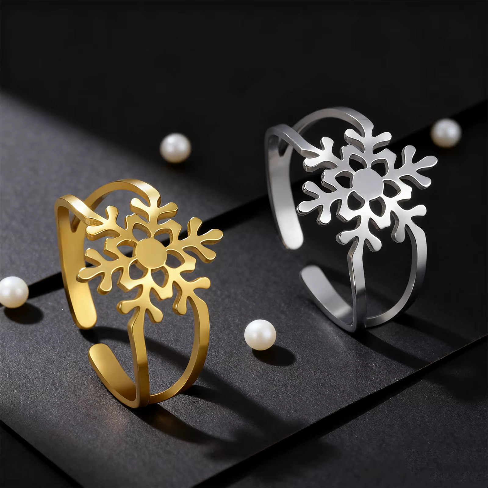 Bague flocon de neige en acier inoxydable pour femme