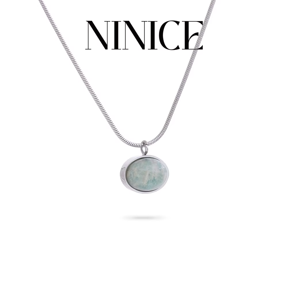 Collier avec pendentif ovale en pierre d'amazonite naturelle