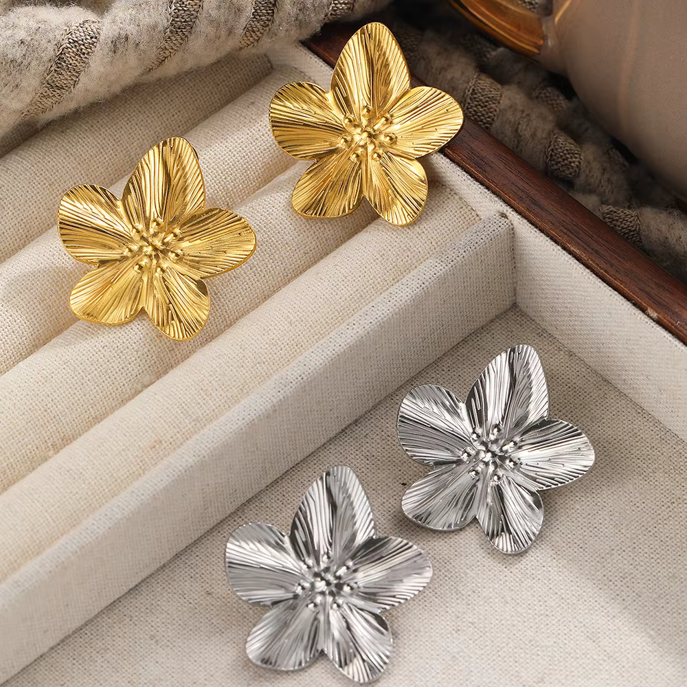 Boucles d'oreilles à fleurs en acier inoxydable pour femmes et filles