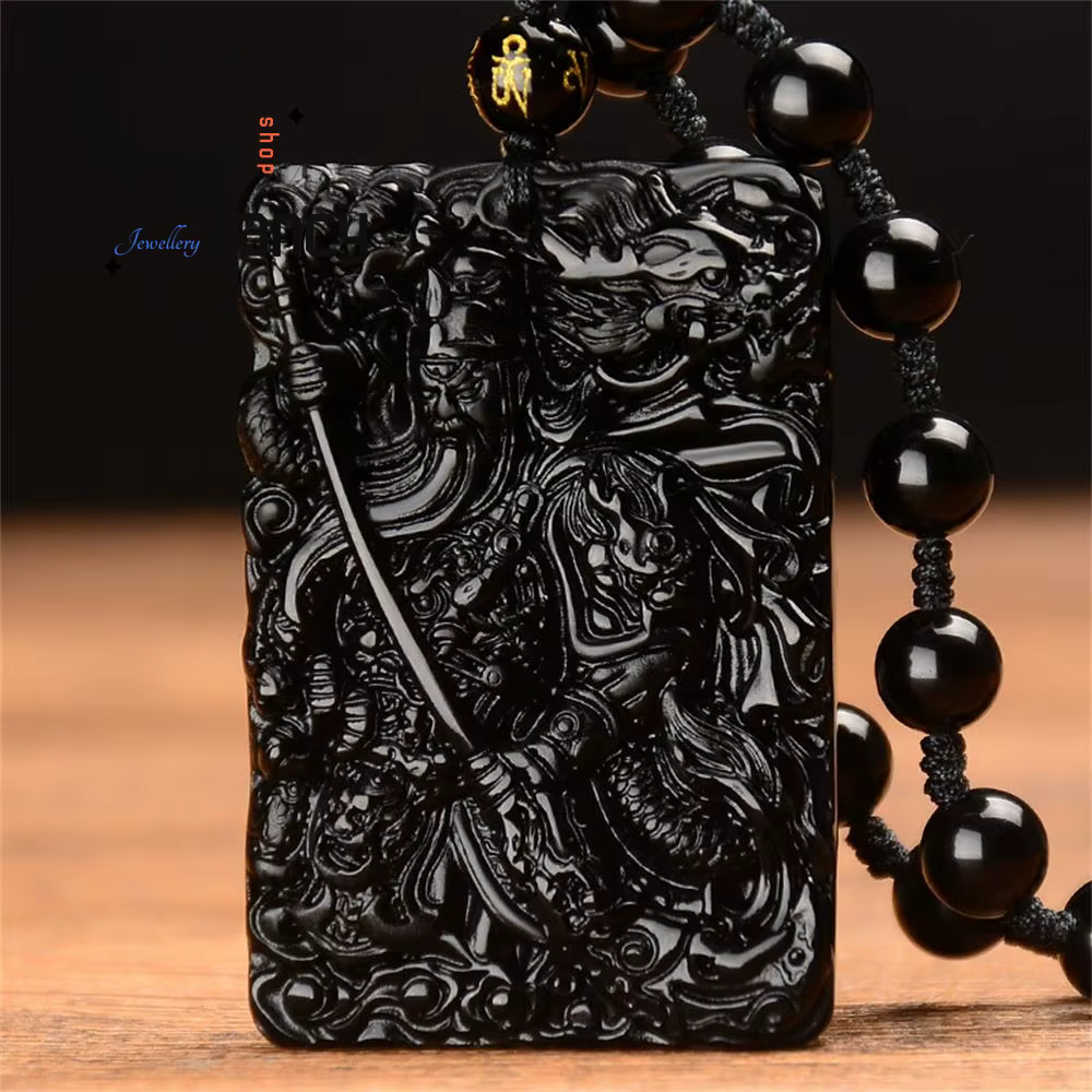 Obsidienne naturelle "domineering" dieu martial de la richesse Guan Gong pendentif mascottes exquises bijoux de mode populaires cadeaux de vacances