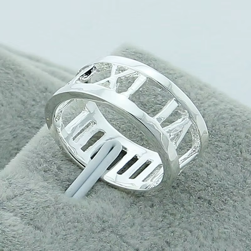 Bague ronde en argent Sterling 925 avec chiffres romains