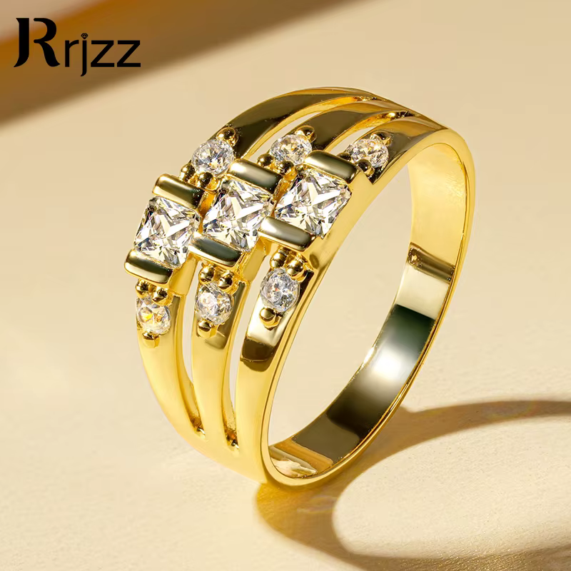 Rrjzz – bague plaquée or 14 carats à trois rangées