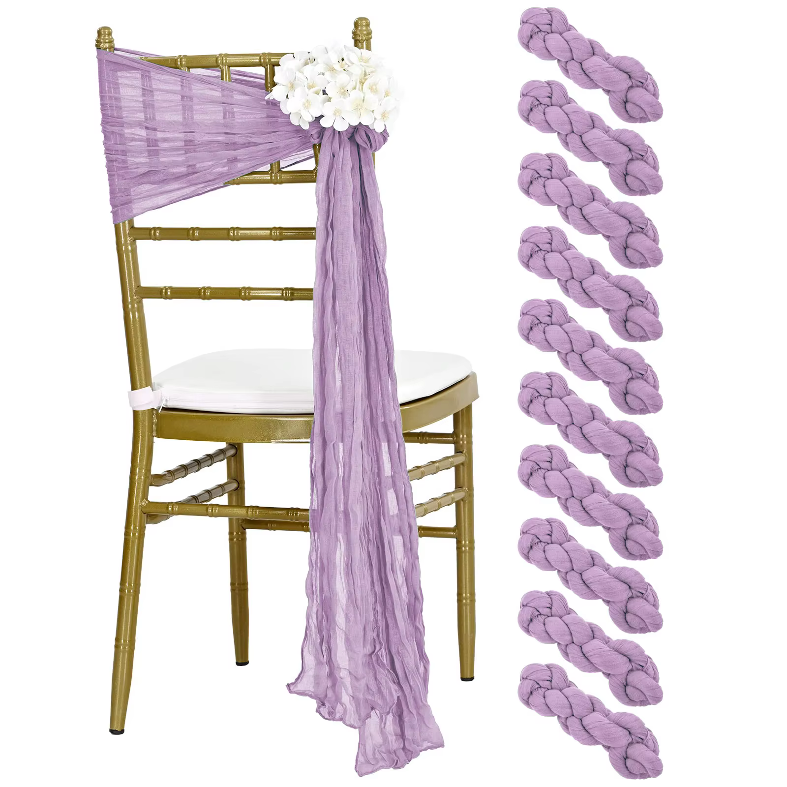 10 pièces 40x275cm violet chaise de mariage décoration gaze