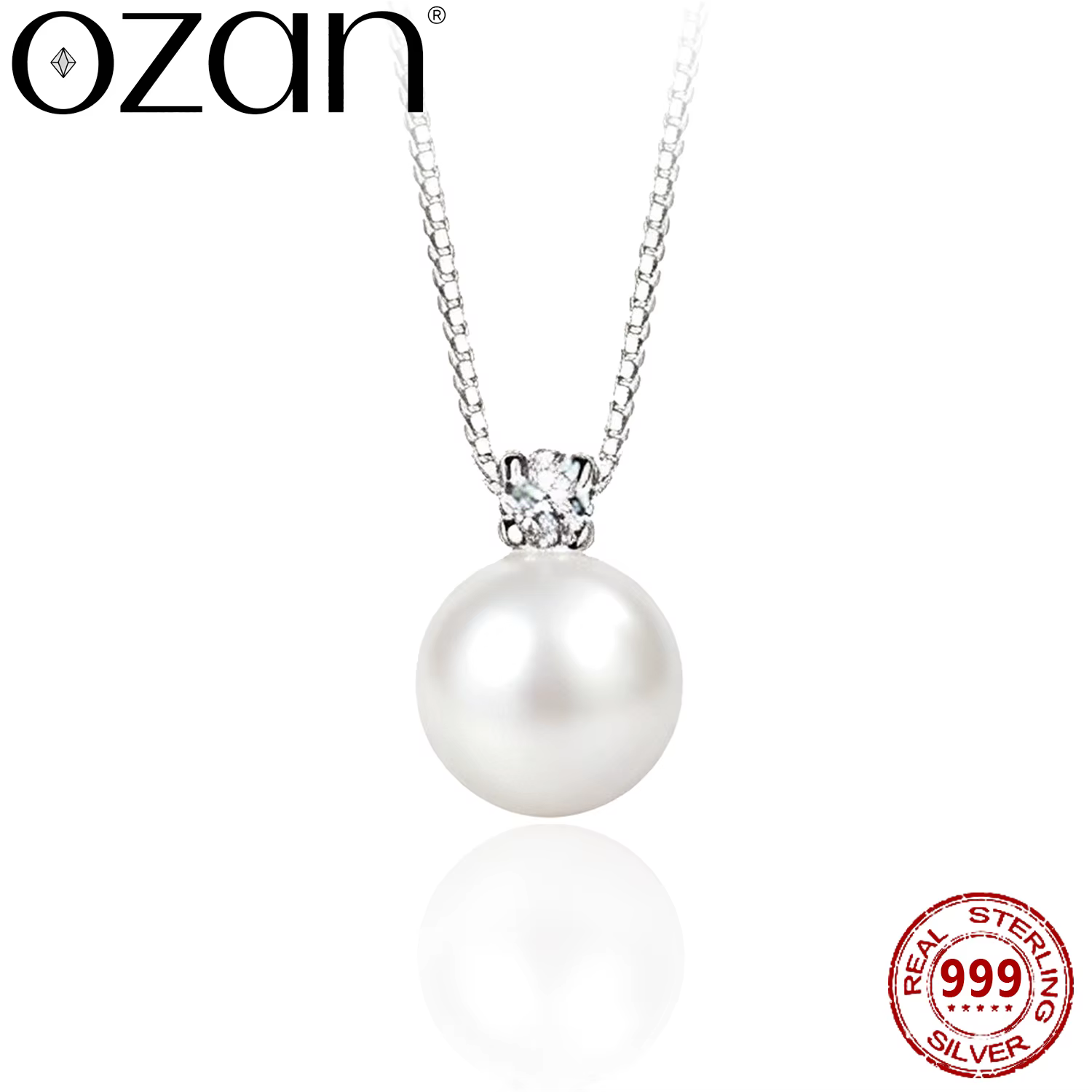 OZAN – collier avec pendentif en perles rondes en argent Sterling S999