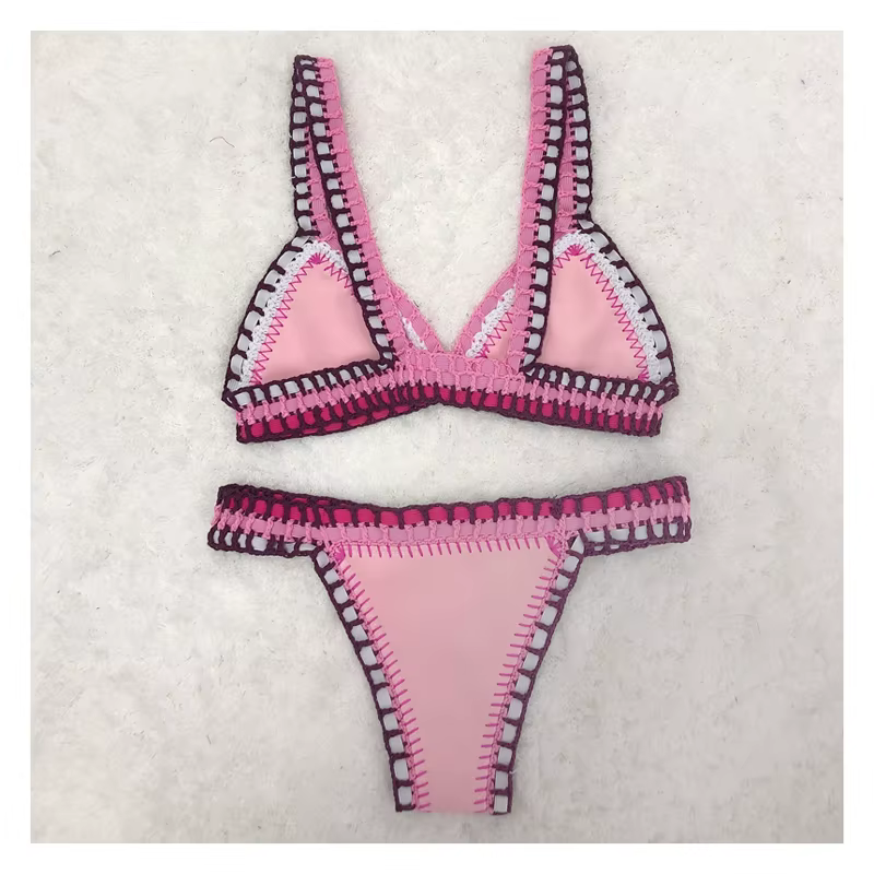 Rose fait à la main Crochet Bikinis ensemble maillots de bain Boho maillot