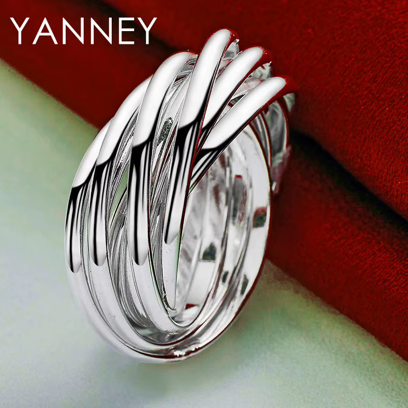 Bague multi-cercles classique en argent regardé 925 pour hommes et femmes