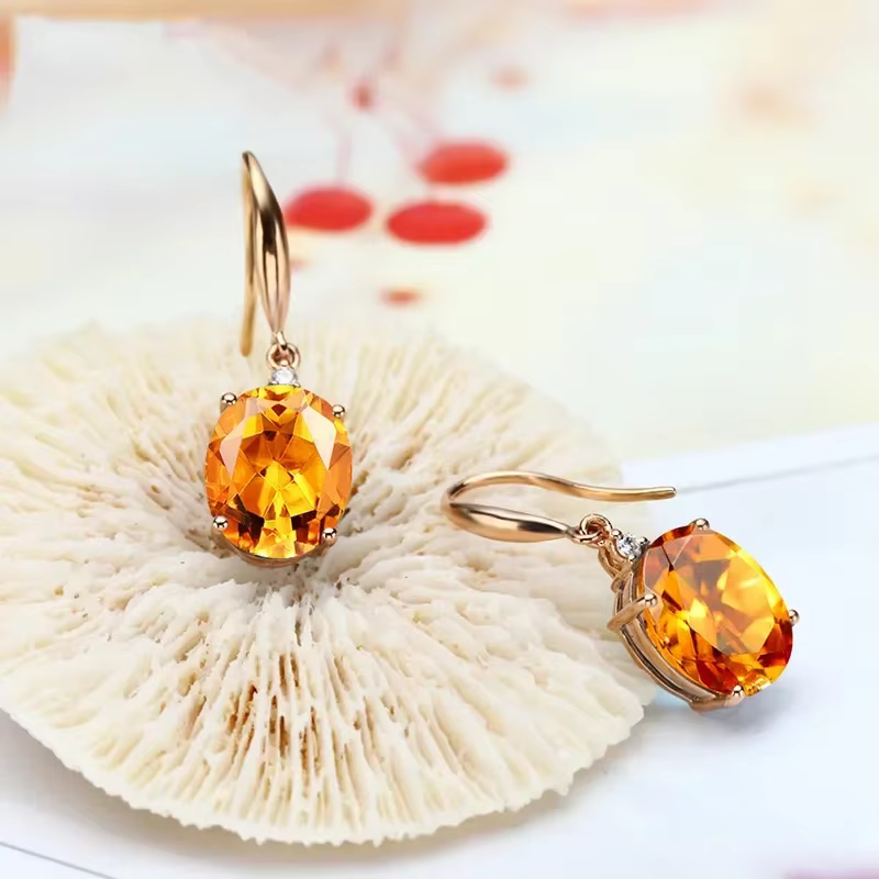 DIWENFU réel 14K or naturel amétrine pierre précieuse pour les femmes Oorbellen Bizuteria Orecchini Aretes De Mujer bijoux boucle d'oreille femme