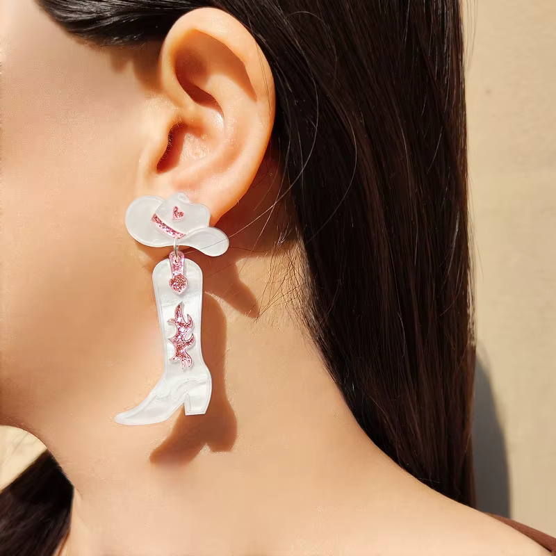 KUGUYS nouveau Cowgirl boucles d'oreilles pour femmes bijoux de mode mignon Cool Cowboy chapeau bottes