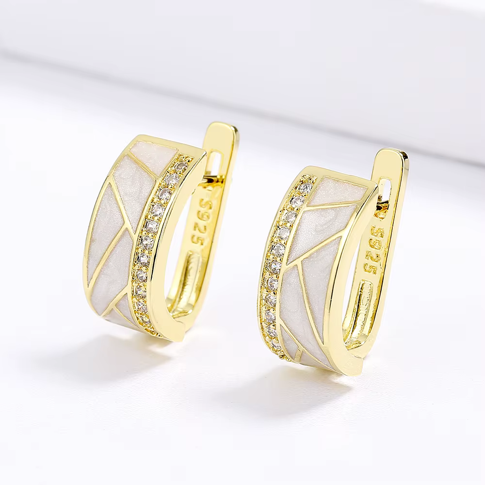 Boucles d'oreilles classiques blanches plaquées argent 925 pour femmes