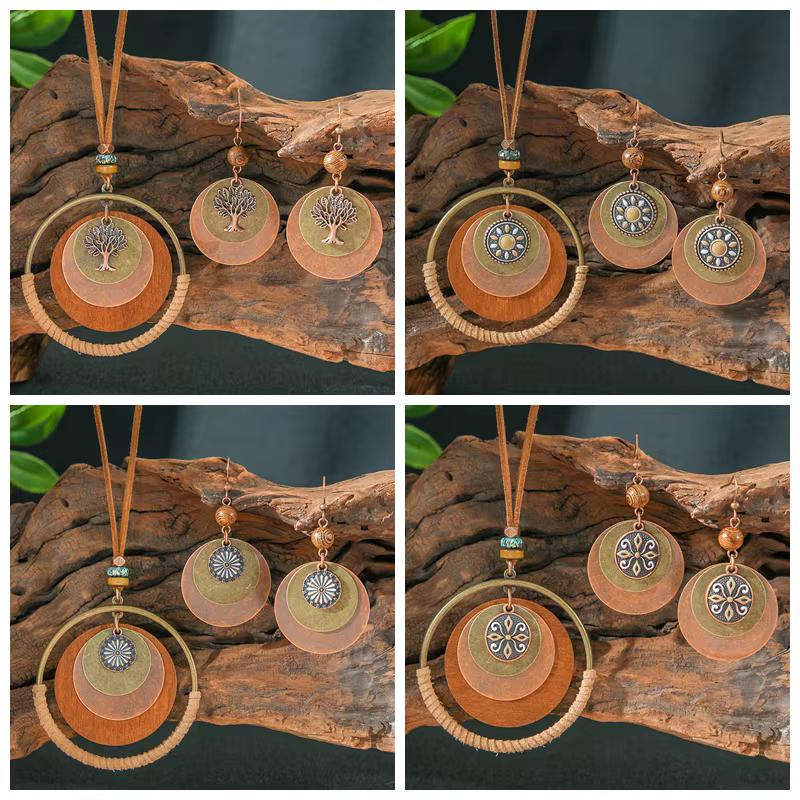 Collier et boucles d'oreilles ethnique rond pour femmes
