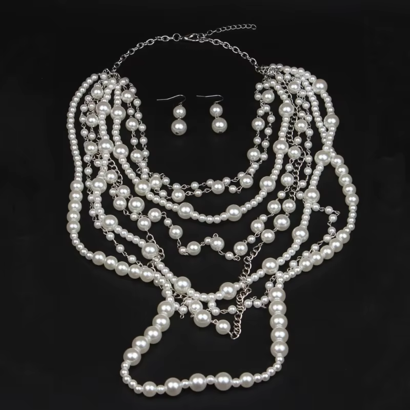 Ensemble élégant collier et boucles d'oreilles en perles faites à la main offrant des styles de style polyvalents