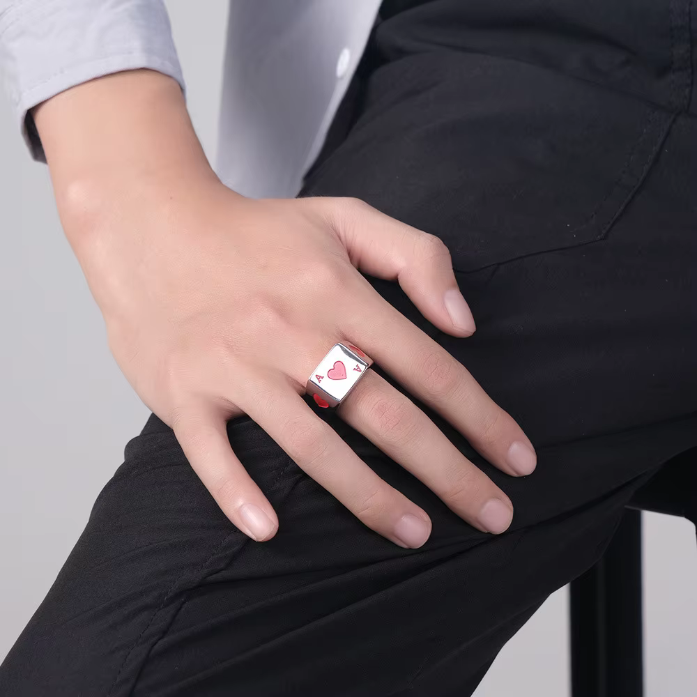 Punk Hip Hop GamJeff Lucky Zanof Hearts/Zanof Spades Ring pour hommes et femmes