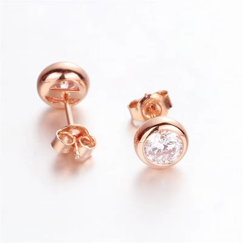 Boucles d'oreilles brillantes en diamant rond plaqué or rose violet 14 carats pour femmes
