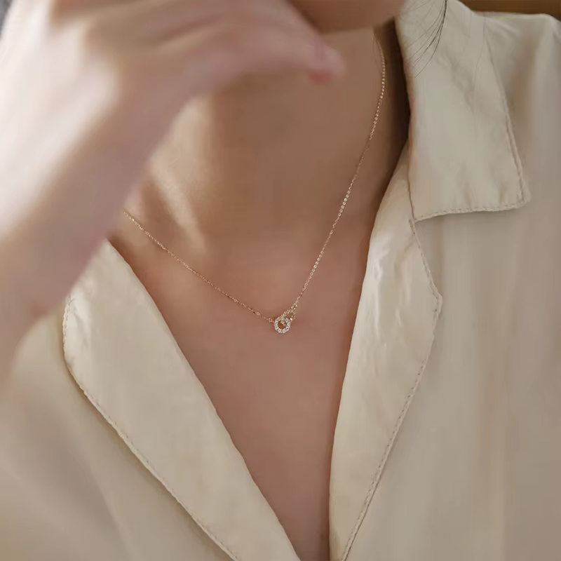 Collier Double anneau en argent Sterling 925 et Zircon