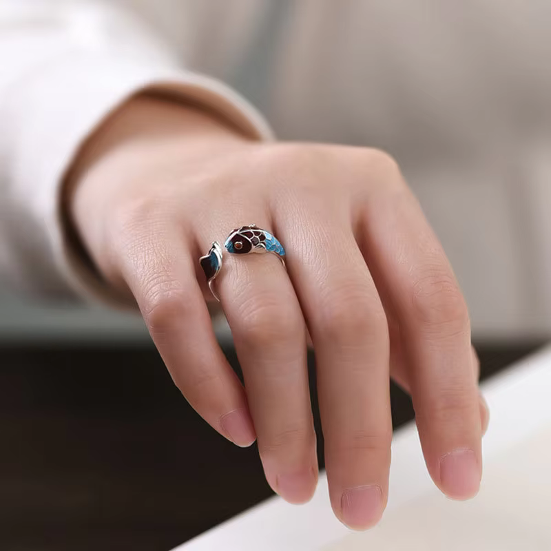 Lucky Koi Fish Annie Flower Ring for Women and Men