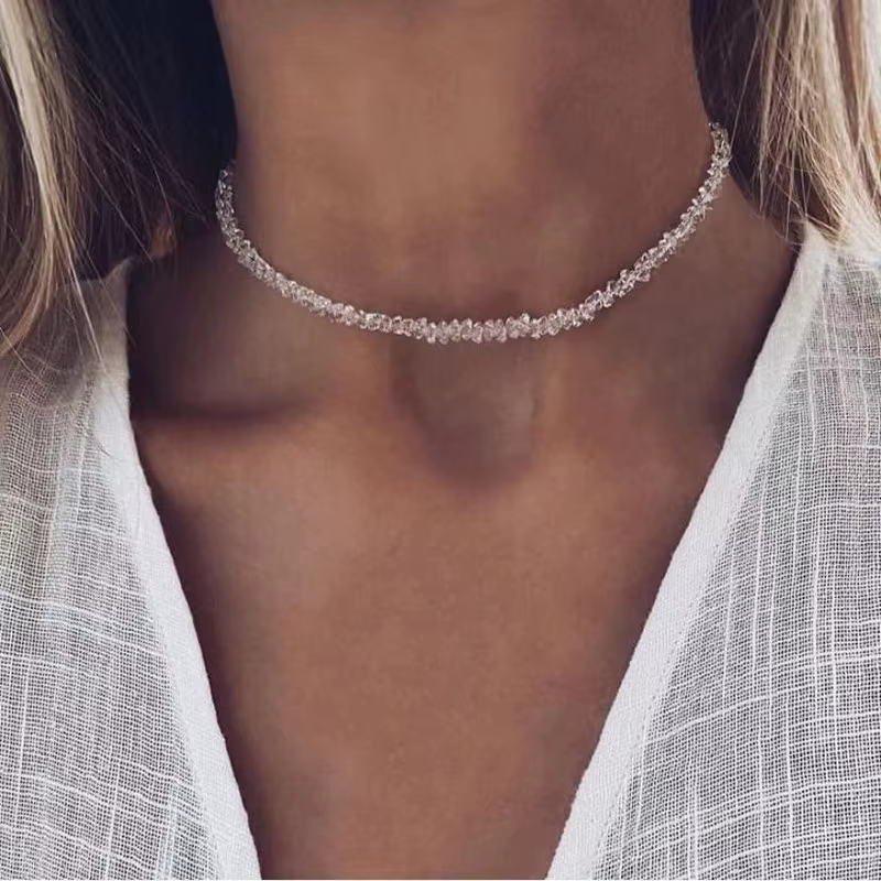 Collier ras du cou en cristal de verre cou pour femmes