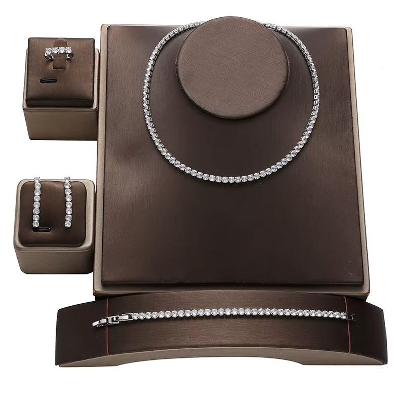 Ensemble de bijoux HADIYANA brillant Transparent luxe élégant collier Bracelet bague boucle d'oreille