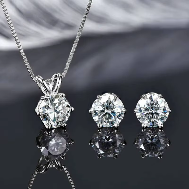 Ensemble de boucles d'oreilles et collier en argent 925 plaqué or avec moissanite pour femmes et hommes