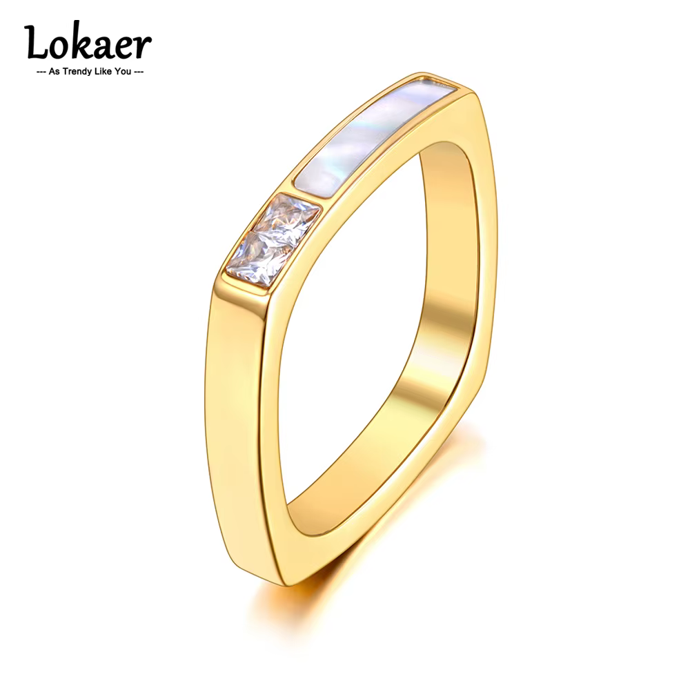 Lokaer – bague géométrique en titane et acier inoxydable pour femme