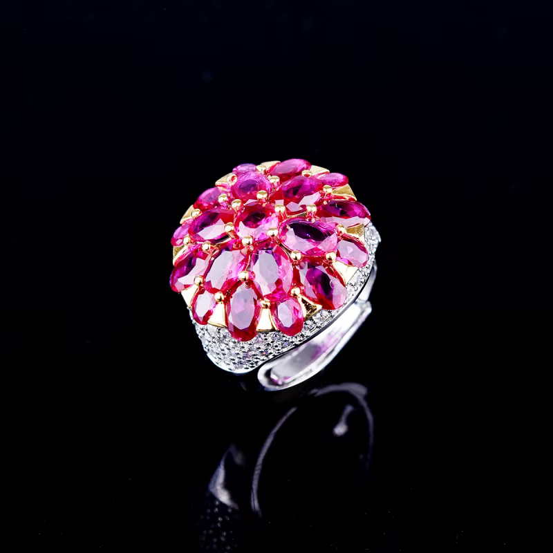 Bague de luxe pour femme en argent 925 avec cristal grenat en forme de poire