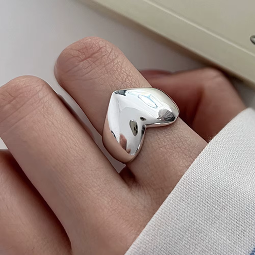 BF CLUB 925 en argent Sterling Simple coeur anneaux pour femmes Couple mode géométrique Vintage à la main irrégulière anneau cadeaux de fête