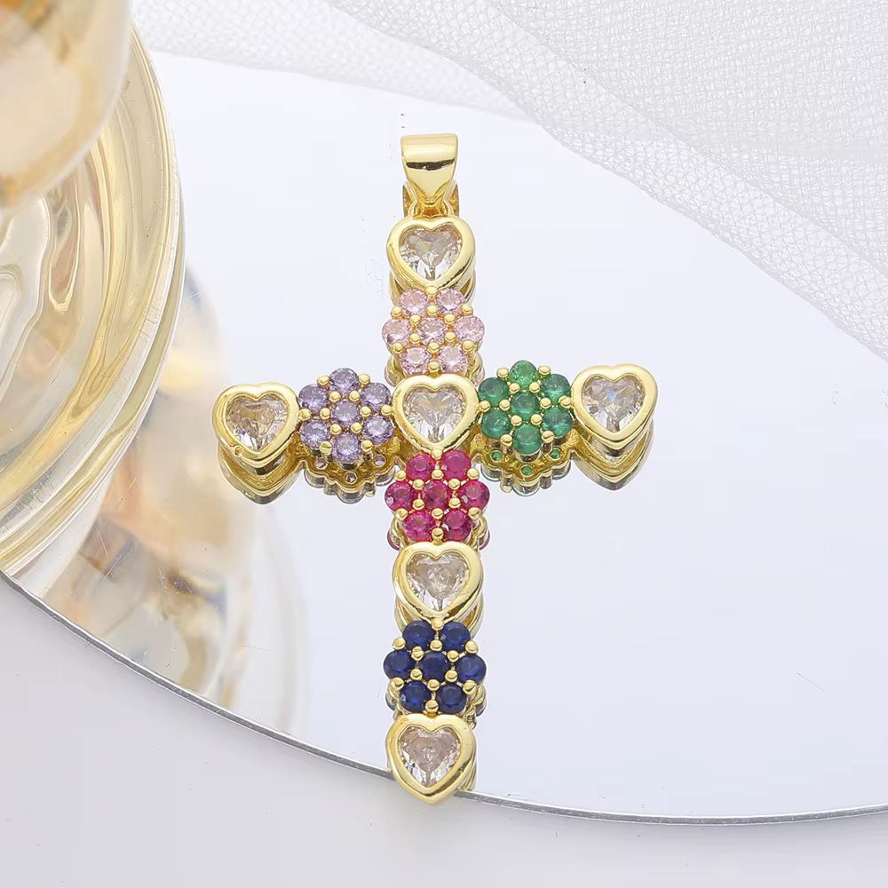 Juya fait à la main 18K véritable plaqué or zircon cubique croix chrétienne breloques pour bricolage chapelet pendentif religieux fabrication de bijoux