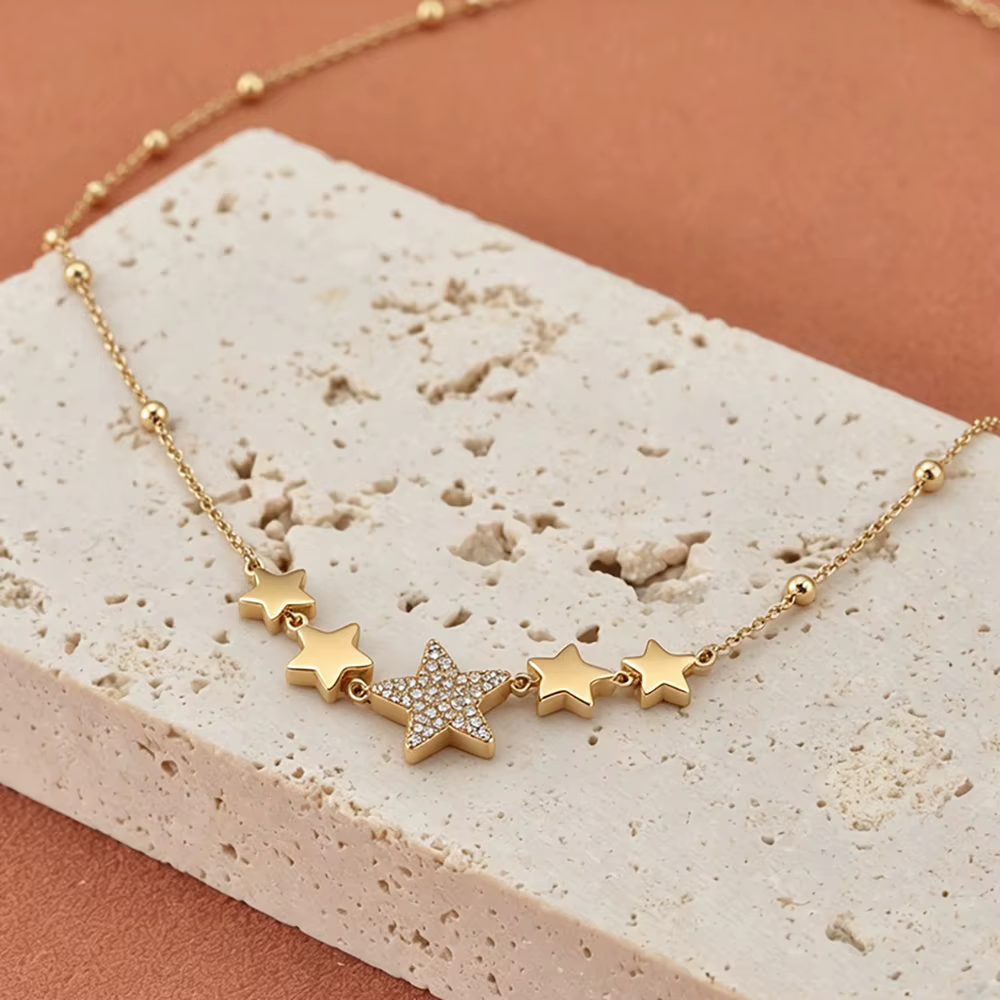 JeeMango – collier avec pendentif étoile en Zircon brillant pour femmes, chaîne en acier inoxydable plaqué or, bijoux à la mode, cadeaux N26062