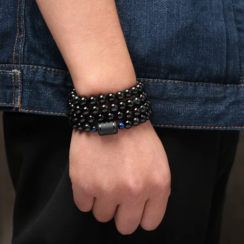 Noir Arc-En Obsidienne Pierre Naturelle Bracelets Couple Multicouche Perles Strand