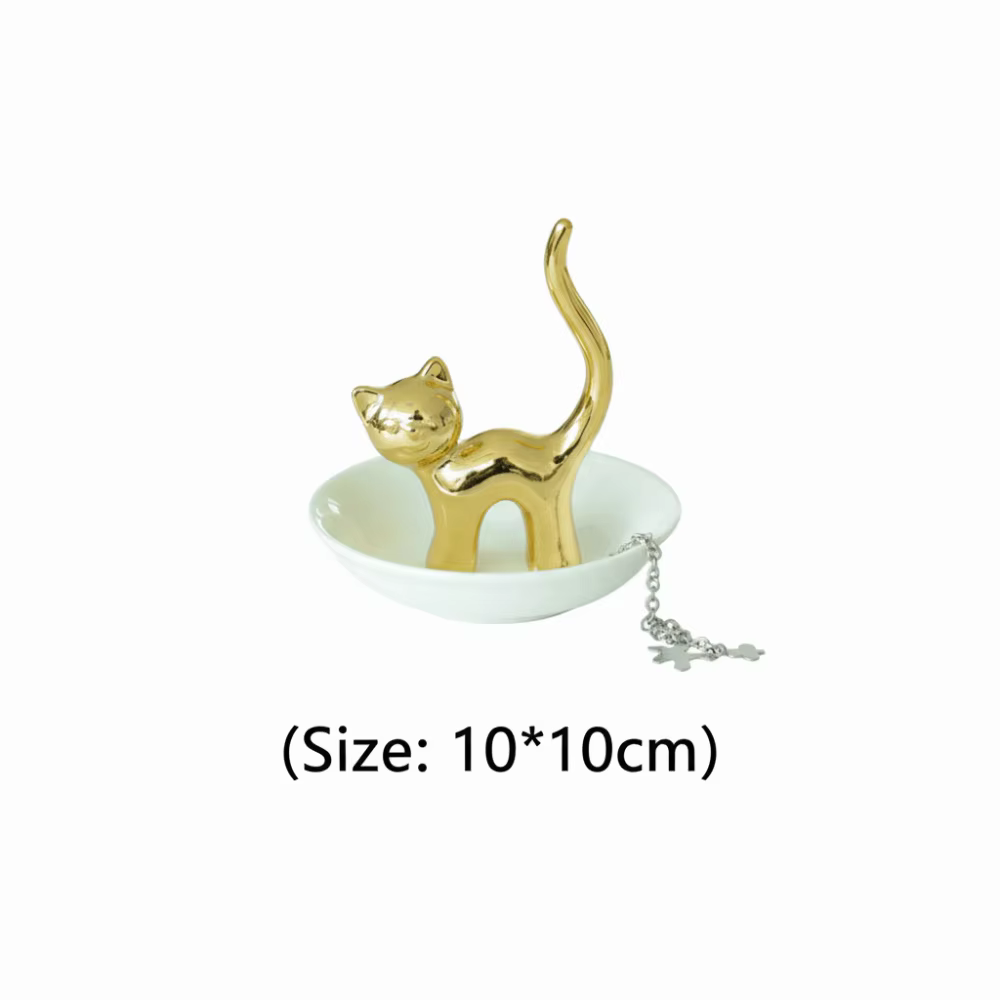Nouveau porte-anneau de chat en céramique or argent présentoir de bijoux support