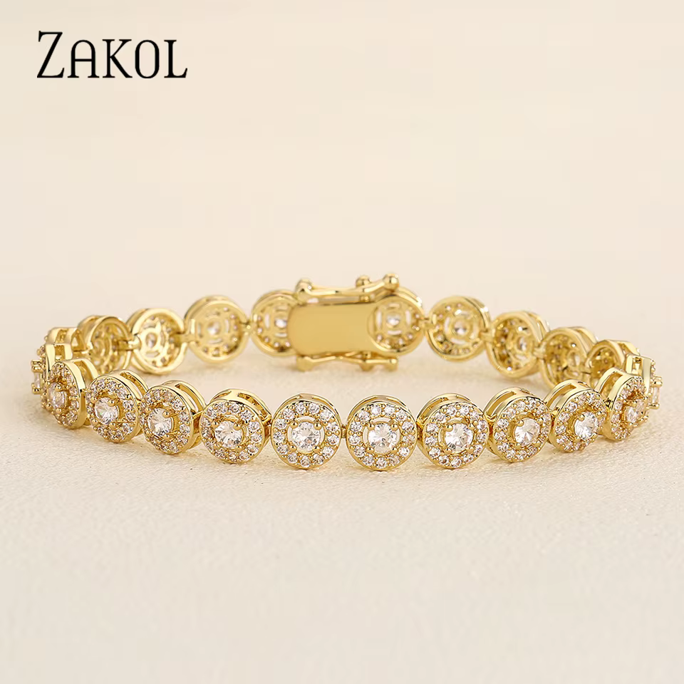 ZAKOL mode européenne et américaine ronde AAA Zircon Bracelet bracelets unisexe Style Punk Hip-hop bijoux