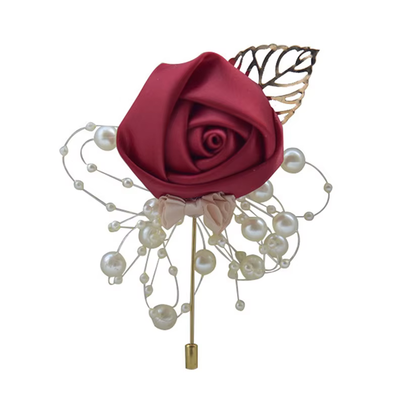 Cérémonie de mariage bal Corsage fleur Rose broche broches perle arc mariée marié fleurs boutonnière Satin ruban accessoires