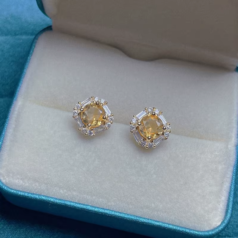 Boucles d'oreilles géométriques créatives en citrine pour femmes