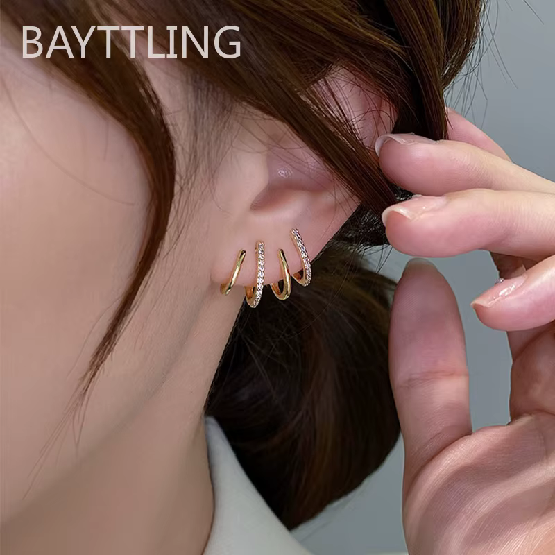 Boucles d'oreilles à crochet à griffes en argent 925 et or 18 carats pour femmes