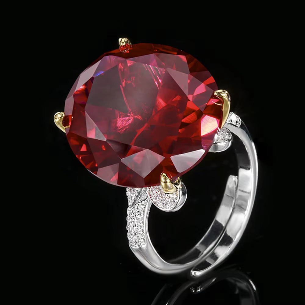 Vinregem 18*20 MM ovale laboratoire créé saphir rubis gemmes ouvert réglable anneau pour les femmes cadeau anniversaire bijoux fins en gros