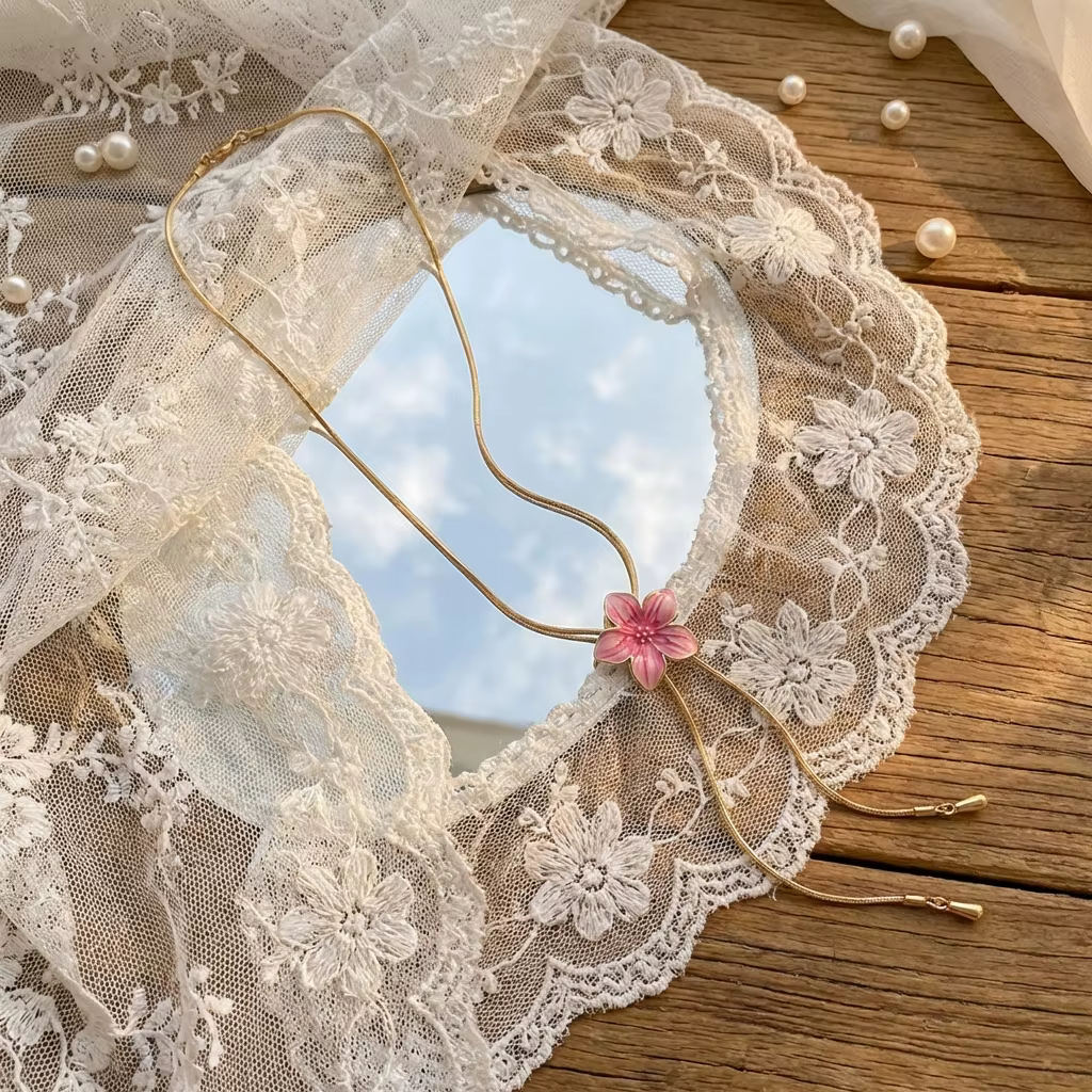 Collier Lariat Coquette Esthétique Fleur Colorée pour Femme