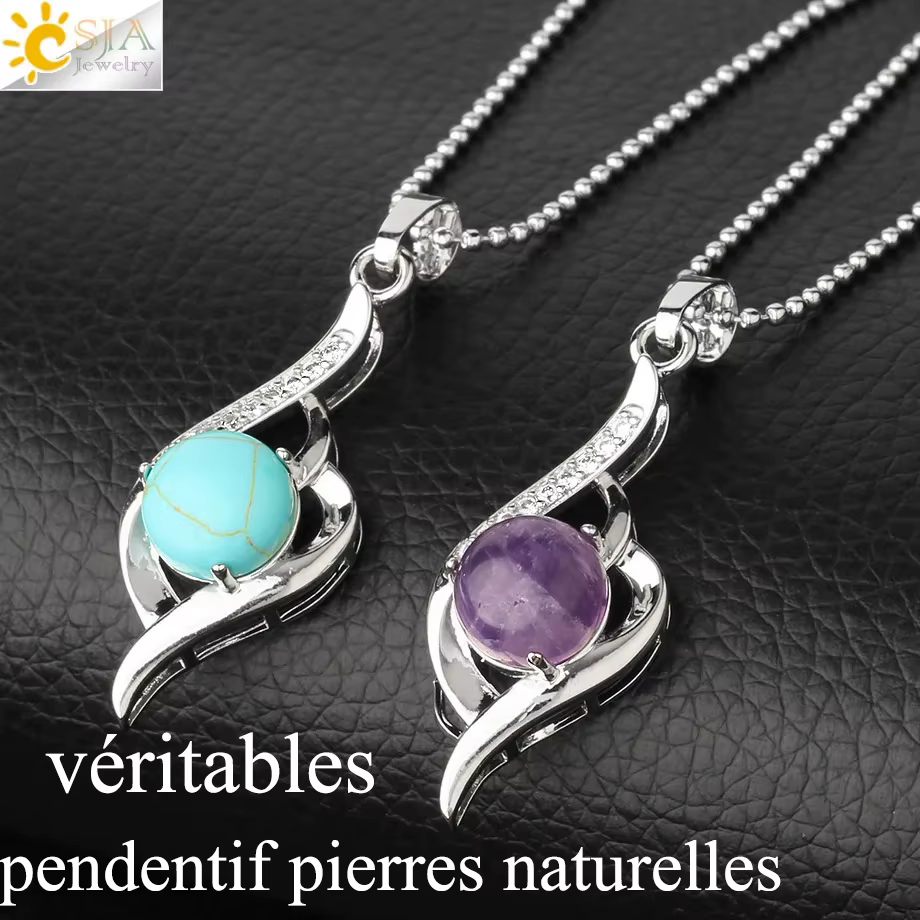 CSJA pendentif pierre naturelle coeur