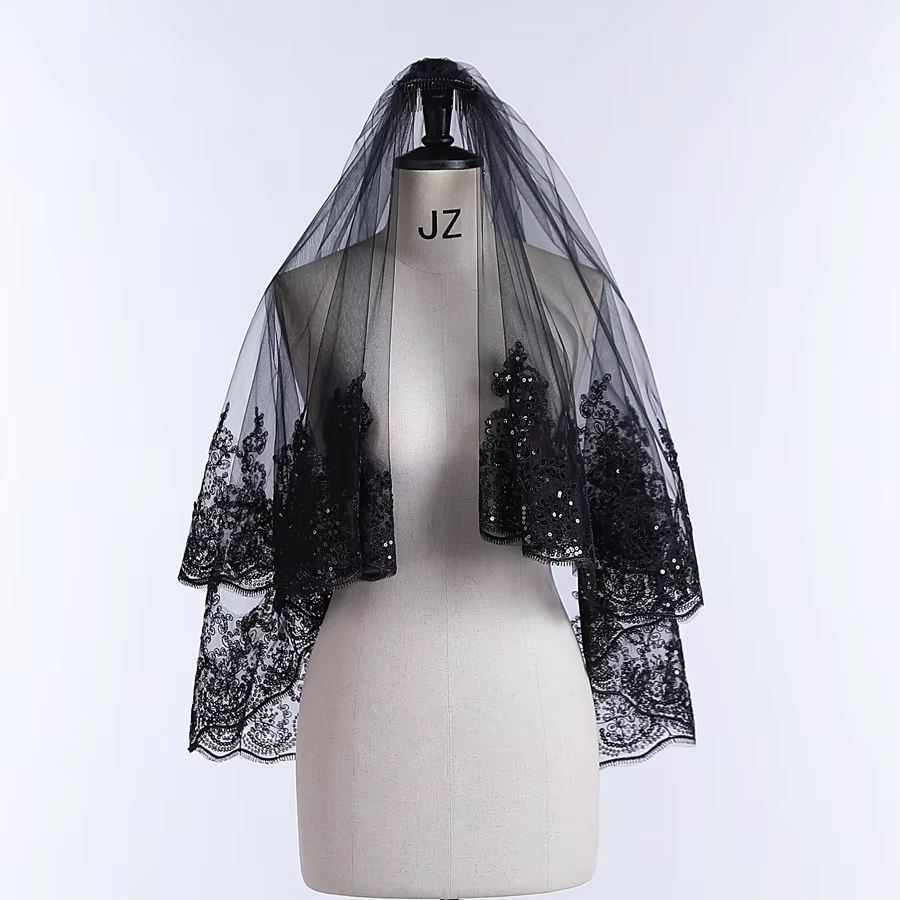 Voile de Mariage à 2 Couches avec Bord Appliqué