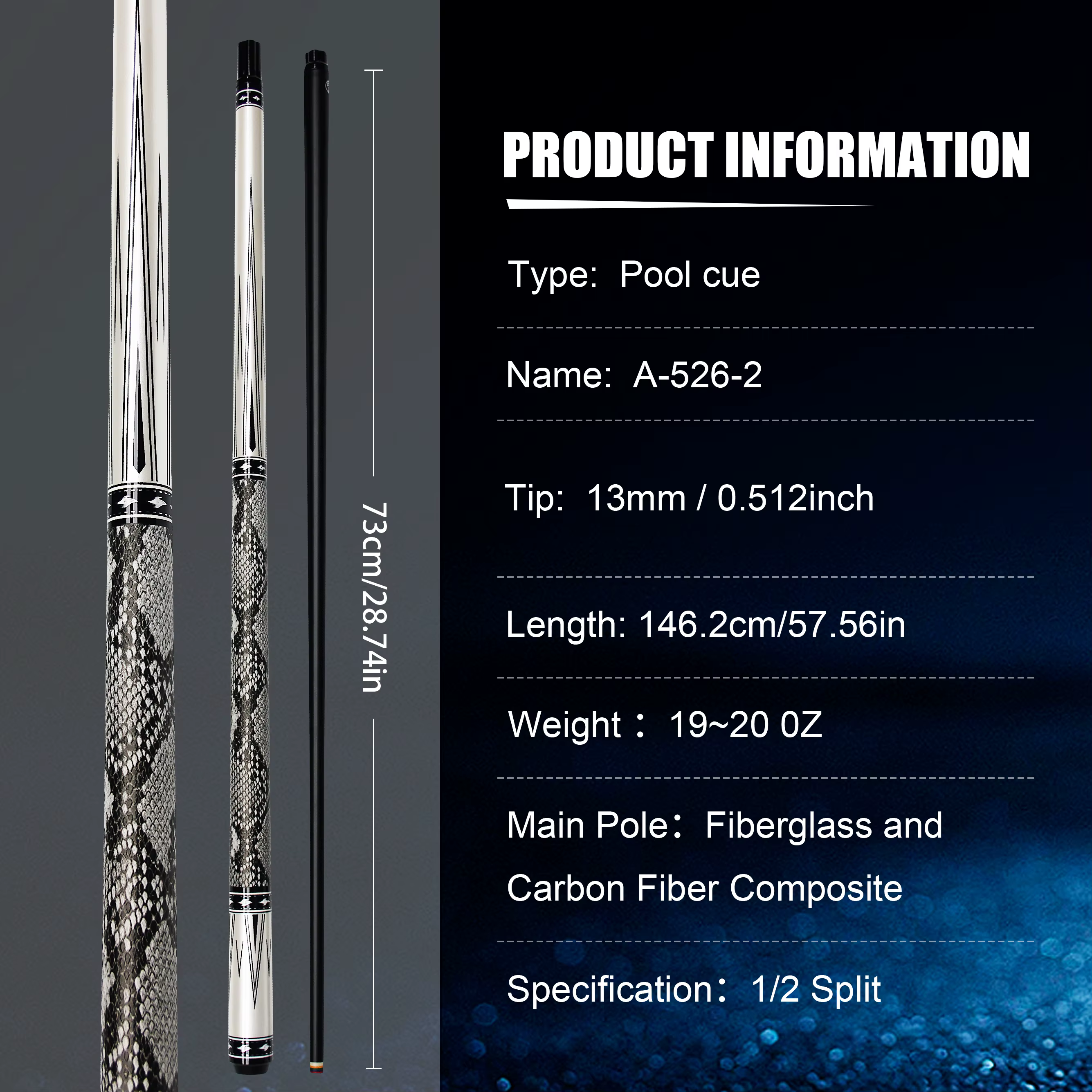 Queue de billard Viper en fibre de carbone – Joint en acier inoxydable