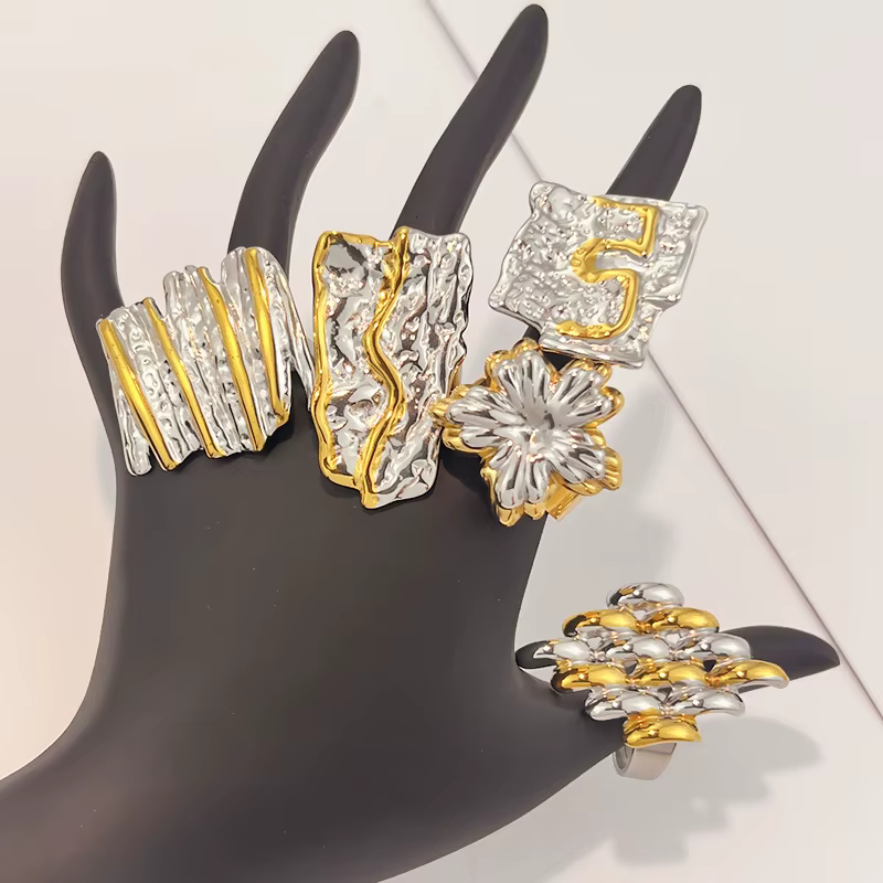 Bague géométrique bicolore en acier inoxydable Tryshine pour femme