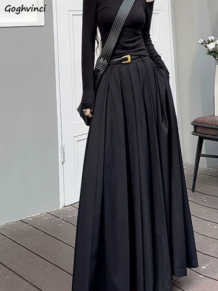 Jupes femmes printemps plissé longueur de plancher solide Simple classique gracieux populaire nouvellement jeune élégant Cool Style coréen offre spéciale