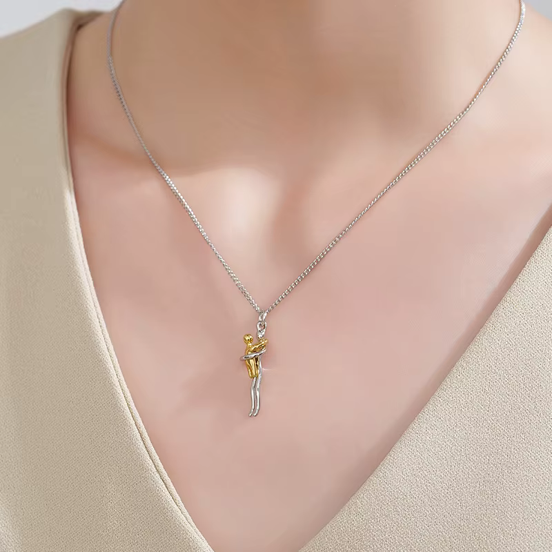 Collier câlin mère-enfant en argent Sterling bicolore