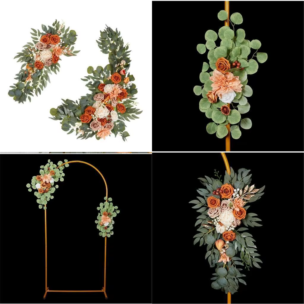 E8BD Cérémonie mariage Arch Fleur décorations fleurs rose artificielles