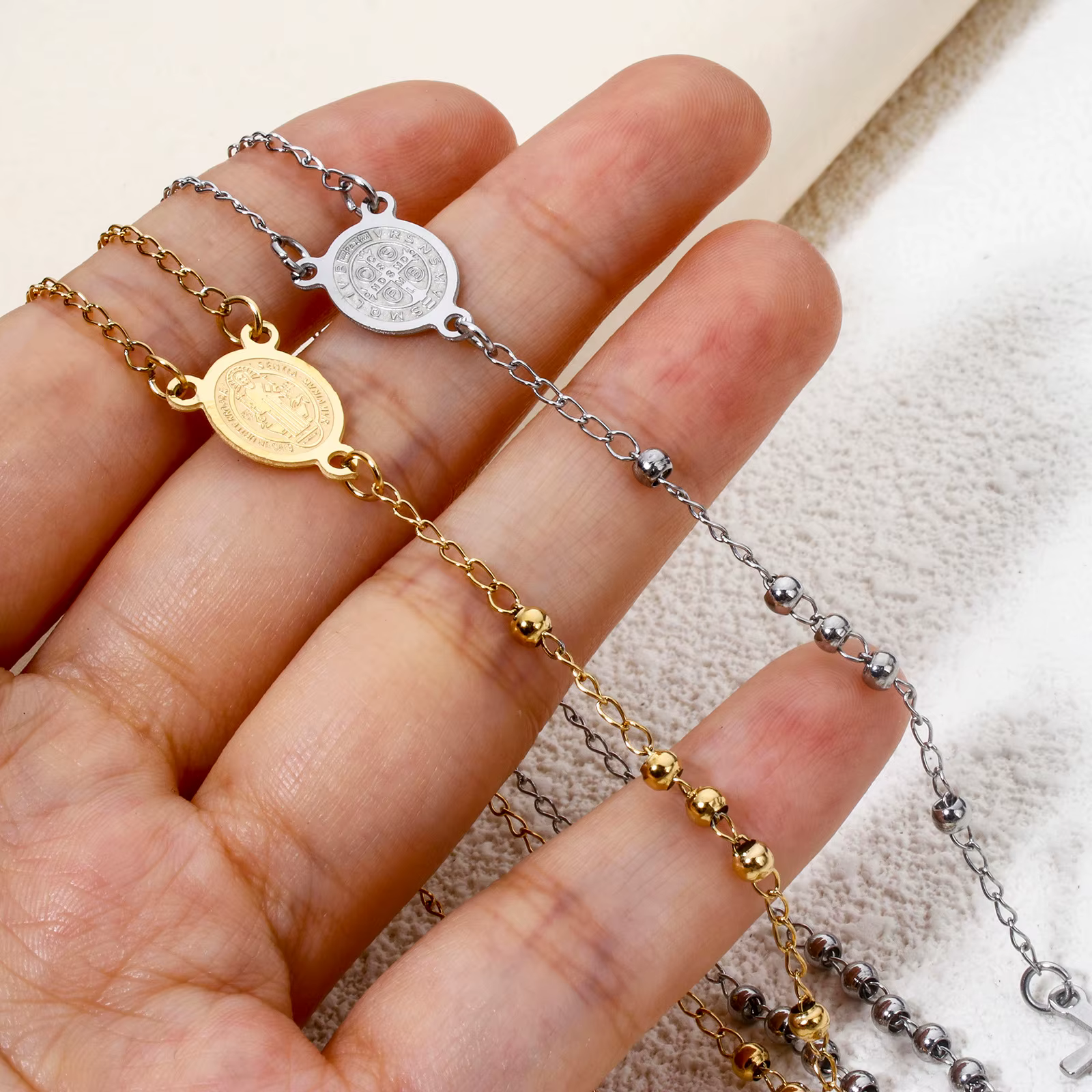 Collier chapelet de perles de prière en acier inoxydable