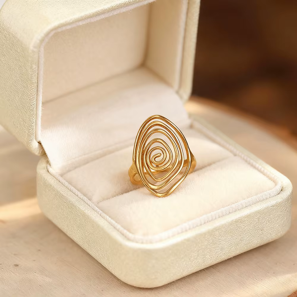 Bague ouverte en spirale géométrique rétro