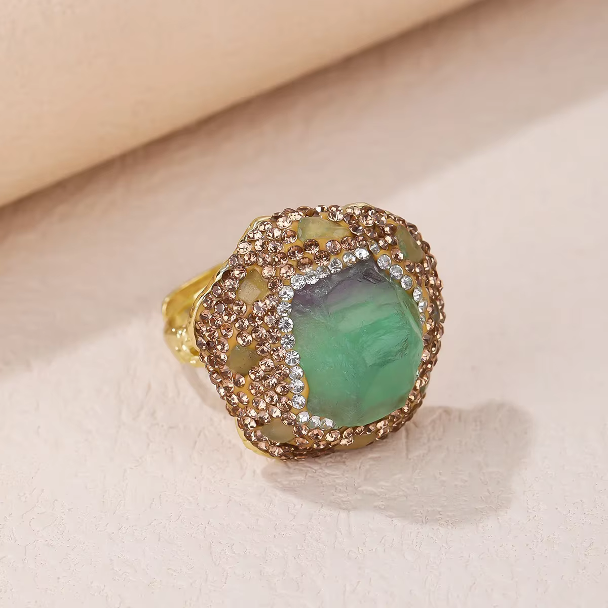 Bagues en cristal de Fluorite verte naturelle pour femmes
