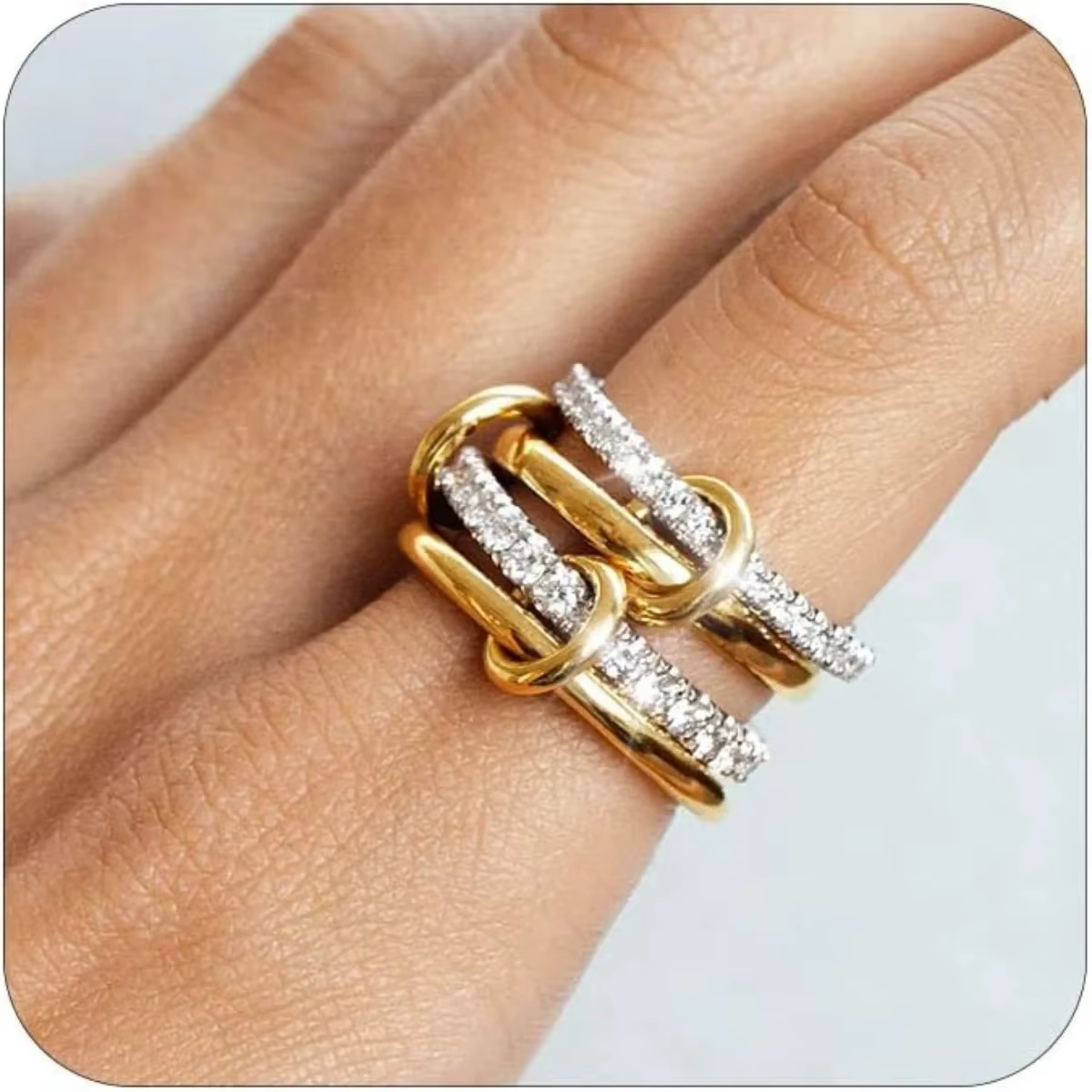 Bague en Zircon plaqué or 18 carats 4 en 1