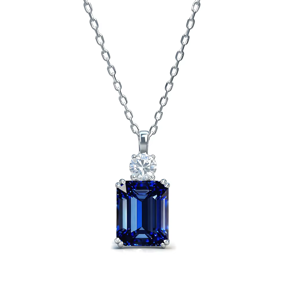 Wong Rain 925 argent Sterling 8*10 MM Tanzanite saphir rubis Citrine émeraude haute teneur en carbone diamant pendentif collier bijoux fins