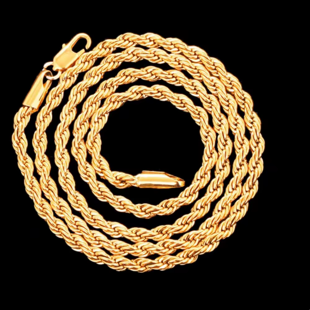 1 ensemble 2 pièces Fine 18K or 4MM chaîne corde collier Bracelets