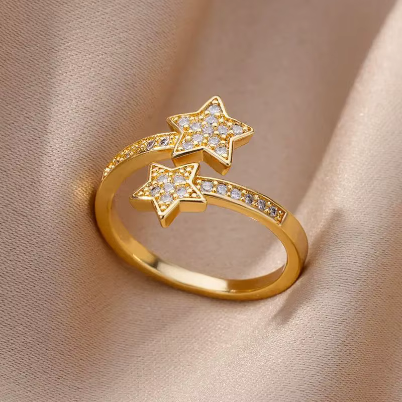 Bagues Double étoile en Zircon pour femmes et filles